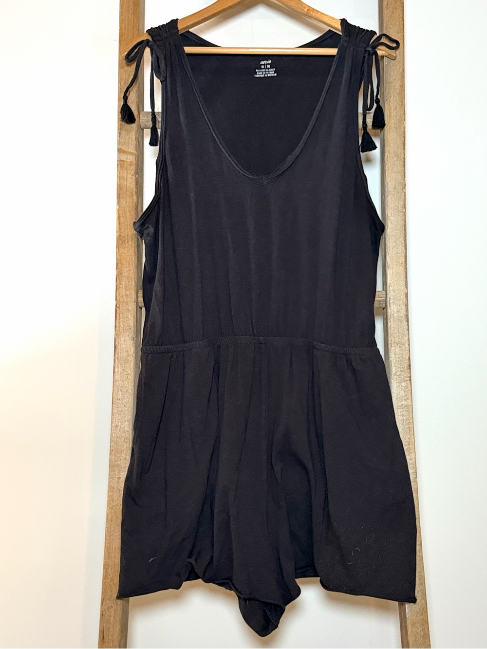 aerie Black Tie-Shoulder Romper